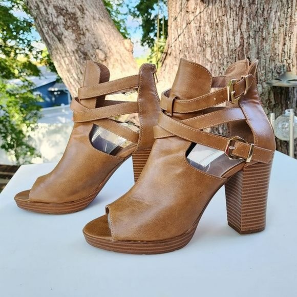 Charlotte Russ Platform Open Toe‎ Tan Ankle Booties Size 10 - Picture 13 of 15